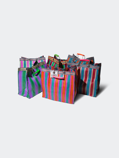 Puebco Recycled Plastic Stripe Bag Square Green / Pink