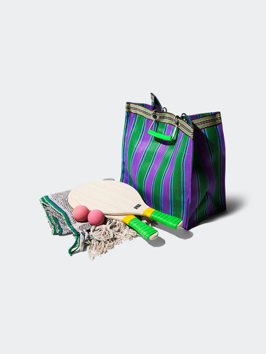 Puebco Recycled Plastic Stripe Bag Square Green / Pink