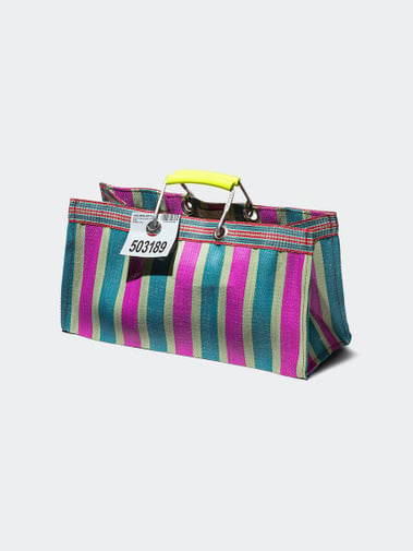 Puebco Recycled Plastic Stripe Bag Wide Green / Pink