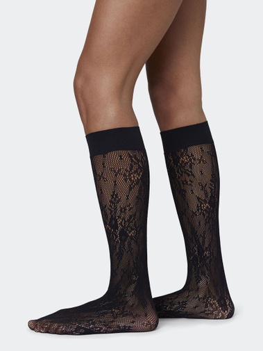 Swedish Stockings Rosa Lace Knee-Highs Black