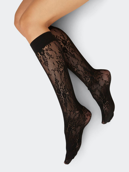 Swedish Stockings Rosa Lace Knee-Highs Black