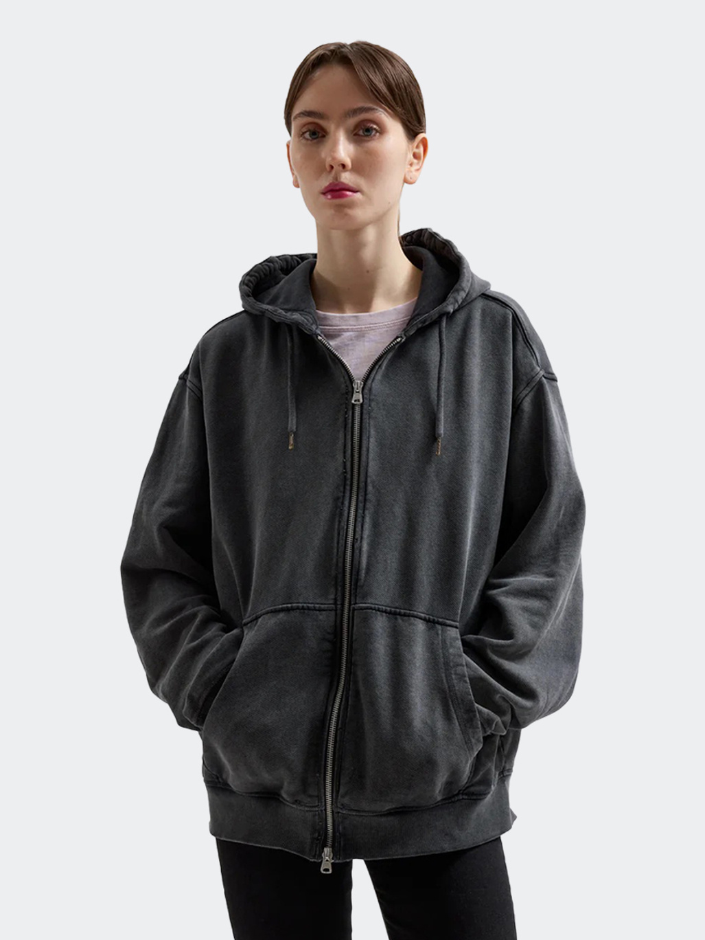 Brixtol Textiles BT Zip Hoodie Washed Black
