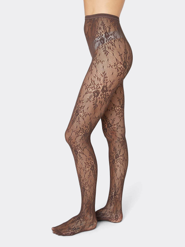 Swedish Stockings Rosa Lace Tights Dark Brown