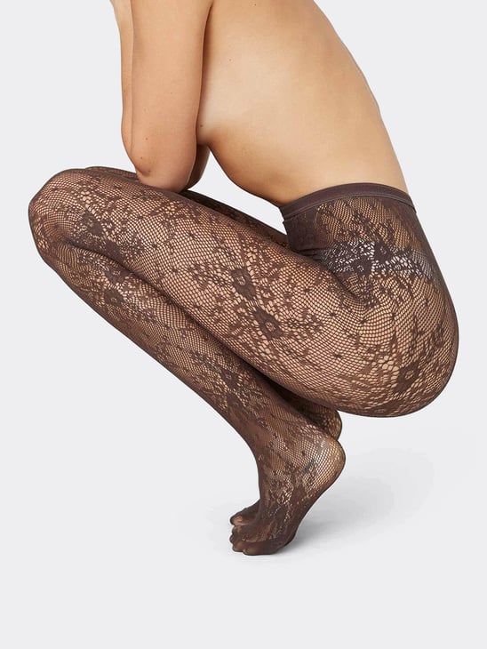 Swedish Stockings Rosa Lace Tights Dark Brown