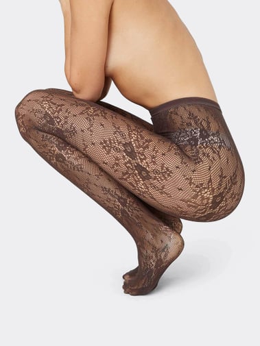 Swedish Stockings Rosa Lace Tights Dark Brown