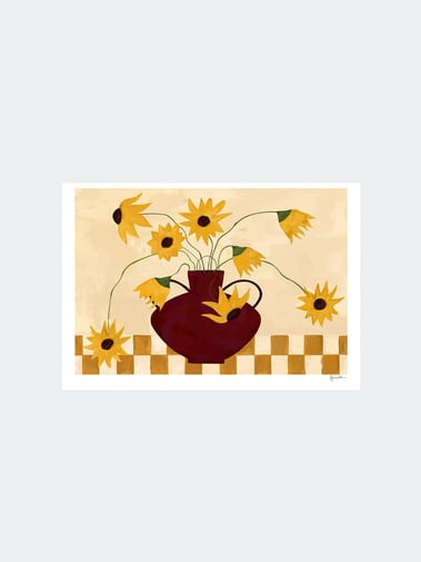 The Poster Club Sunflowers in Burgundy Vase - Frankie Penwill