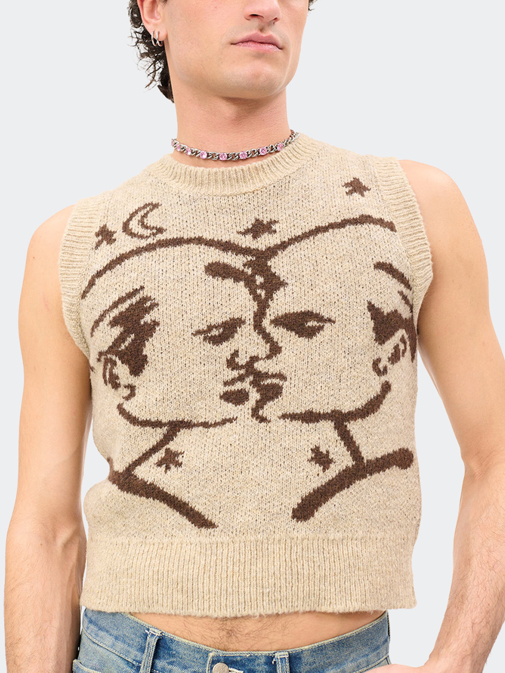 【Carne Bollente】FLOWER BONER VEST ニットベスト Midnight Masc Vest Beige - Carne Bollente