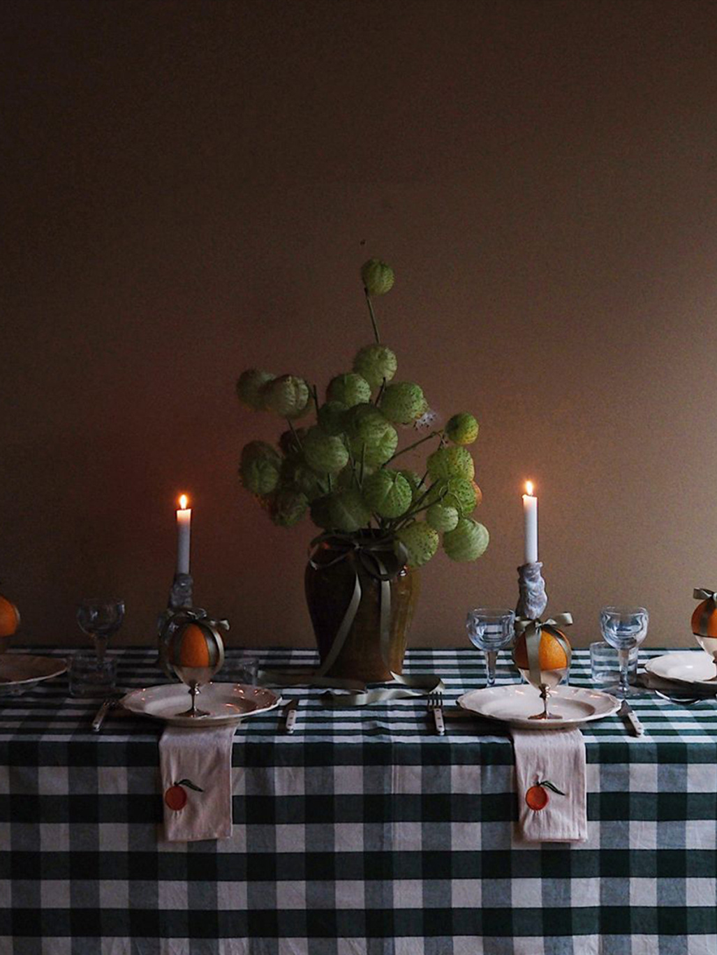 Midnatt Table cloth Elsa Green/White 145x180