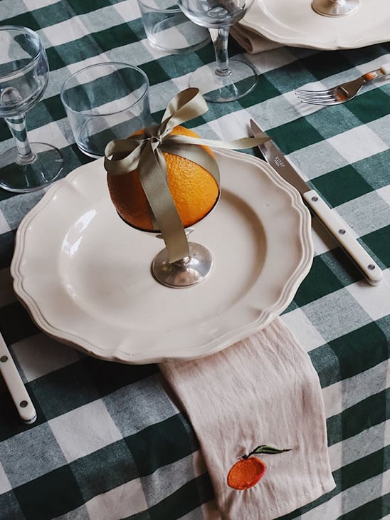 Midnatt Table cloth Elsa Green/White 145x180