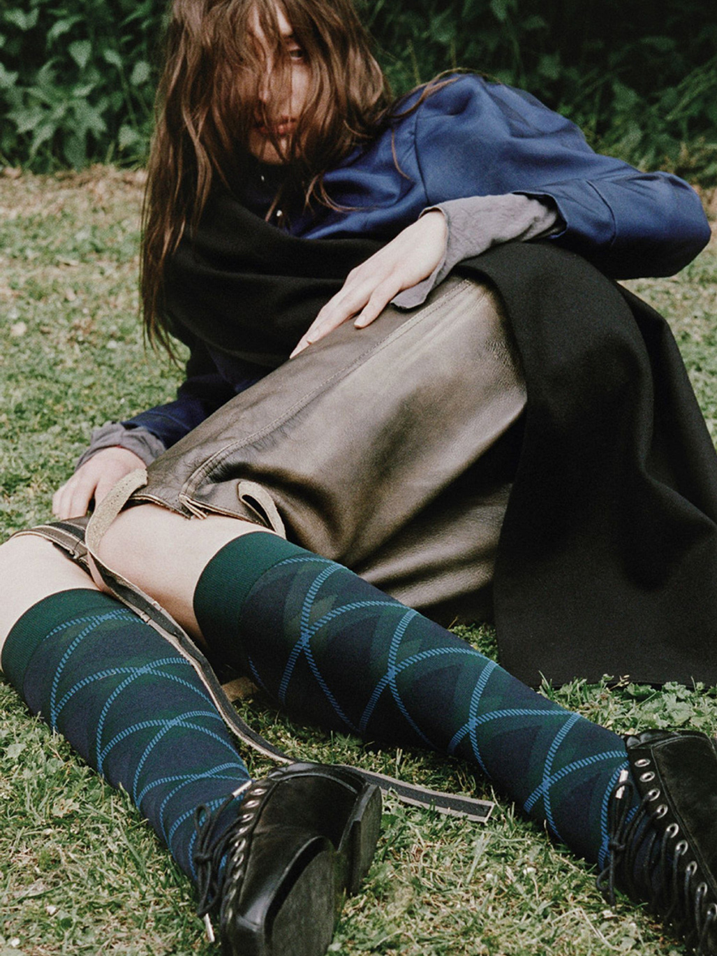 Swedish Stockings Franka Check Tights Dark Green