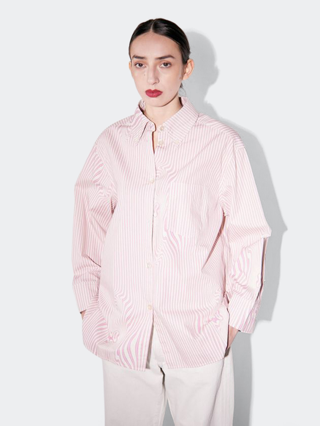 Brixtol Textiles Rhona Pink Glitch Stripe