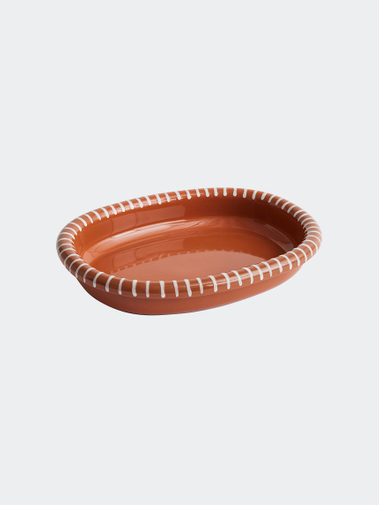 HAY Barro Oval Dish Large Natural With Stripes