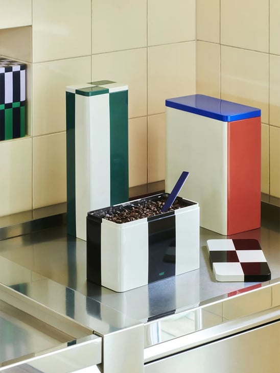 HAY Tin Container Slim Green And Off-White