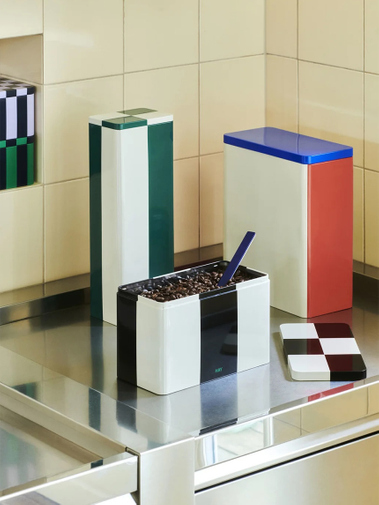 HAY Tin Container Slim Green And Off-White
