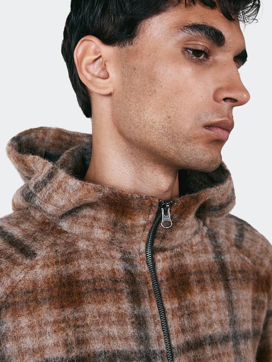 Brixtol Textiles Seven Hoodie Beige Check